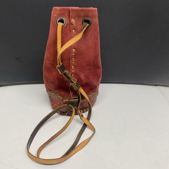 Chile Red Suede Bucket Purse Backpack - Picture 6 of 17